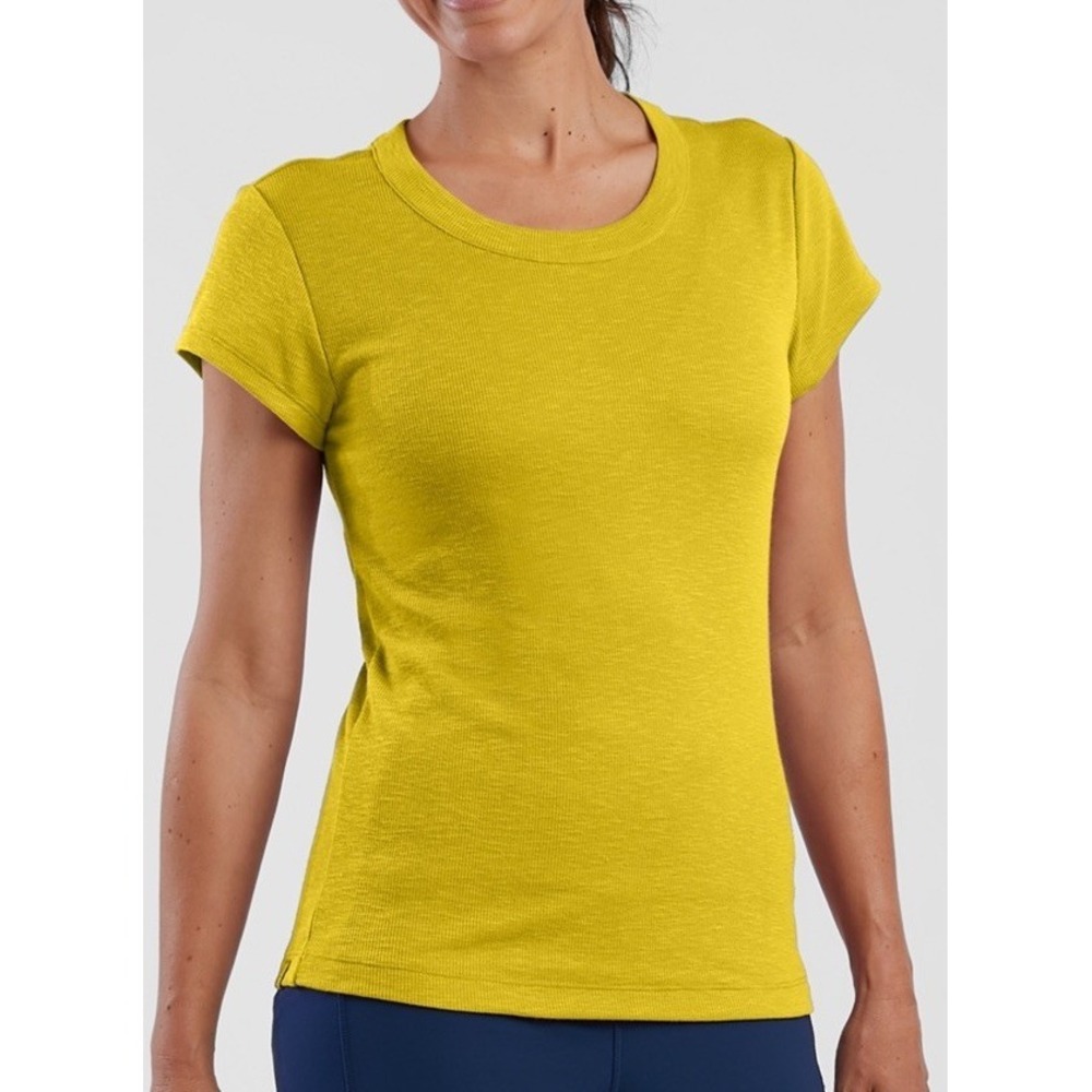 Title Nine Headlands Ribbed Tee Round Neck Short Sleeve Womens Lemon Moss Sz M